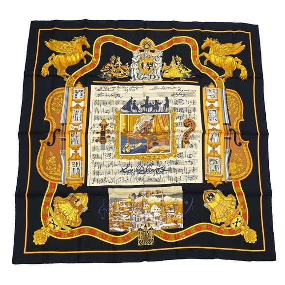 Hermes Scarf Carre 90 Salzburg Black Small Good - Picture 1 of 7